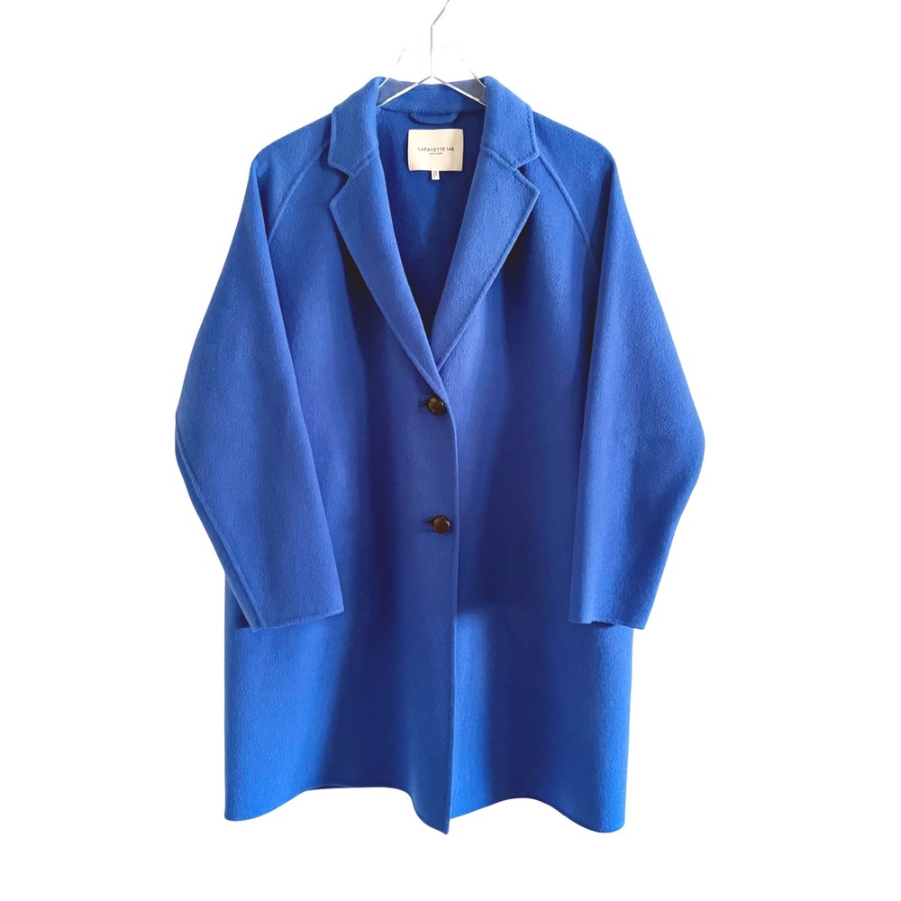 Lafayette 148 Galaxy Blue Cashmere Oversized Two Button Car Coat Small View 3